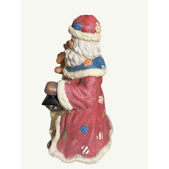 Porcelain Santa Claus Musical Figurine 11" Holding Bear & Lantern Vintage - Picture 7 of 13